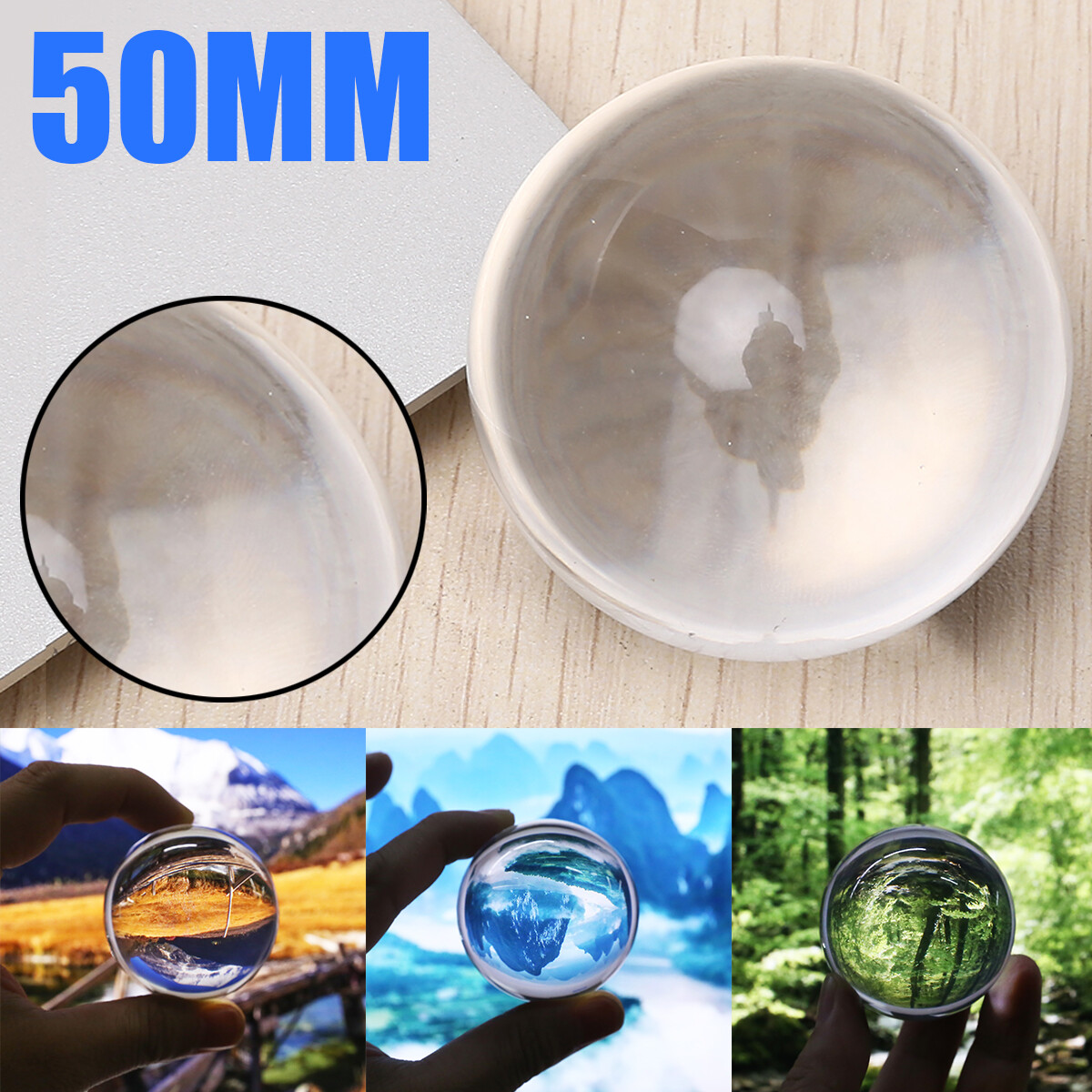BOKALI 1PCS Clear Transparent Glass Crystal Ball Healing Sphere Photography Props 50mm