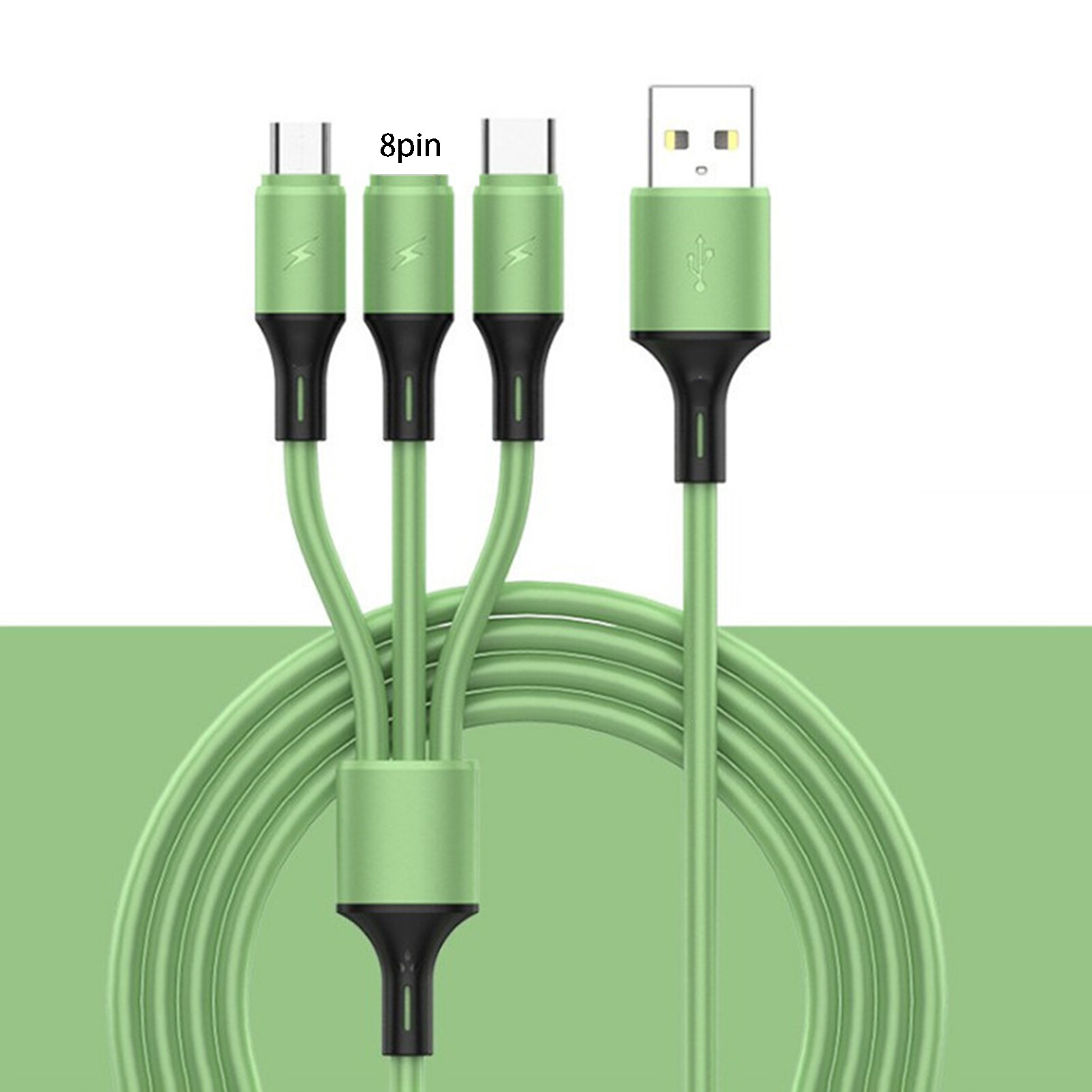 Data Cable Universal Fast Charging 3 in 1 Liquid Silicone 8-pin Micro USB Type-C Charging Cable for Office Data Cable Safe