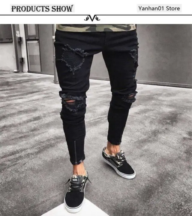 Mens black jeans with holes Clearance
