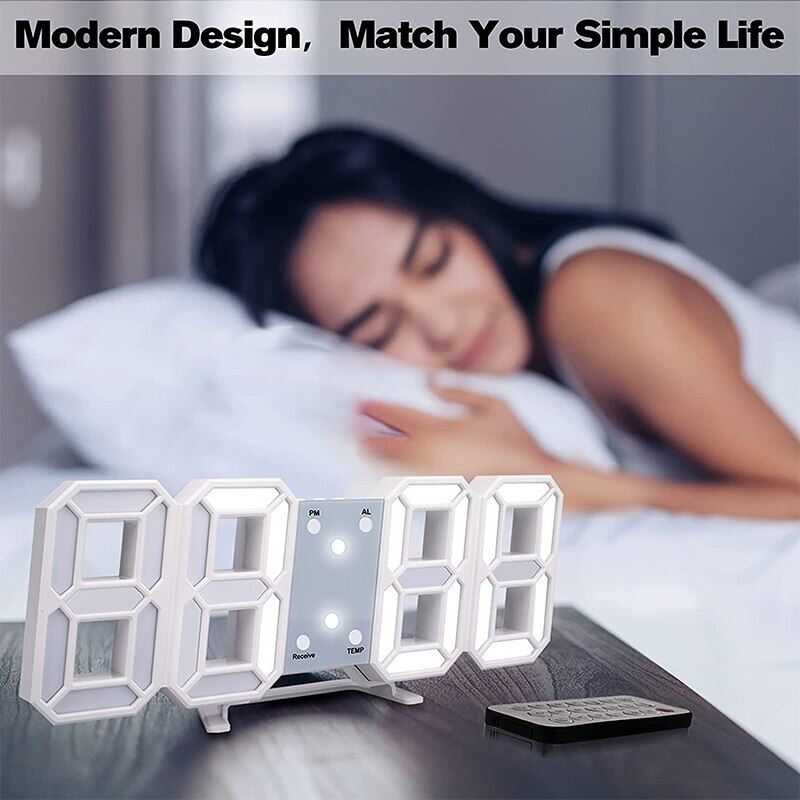 ZZOOI 3D LED Digital Wall Clock Alarm Clock with Remote Control with Time Date Temperature Display Time For Bedroom Living Room Office