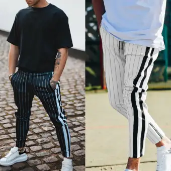 mens joggers with stripe down side