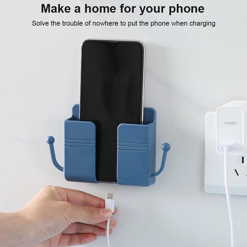 Wall Mounted Organizer Storage Box Remote Control Mounted Mobile Phone Plug Wall Holder Charging Multifunction Adhesive Holder