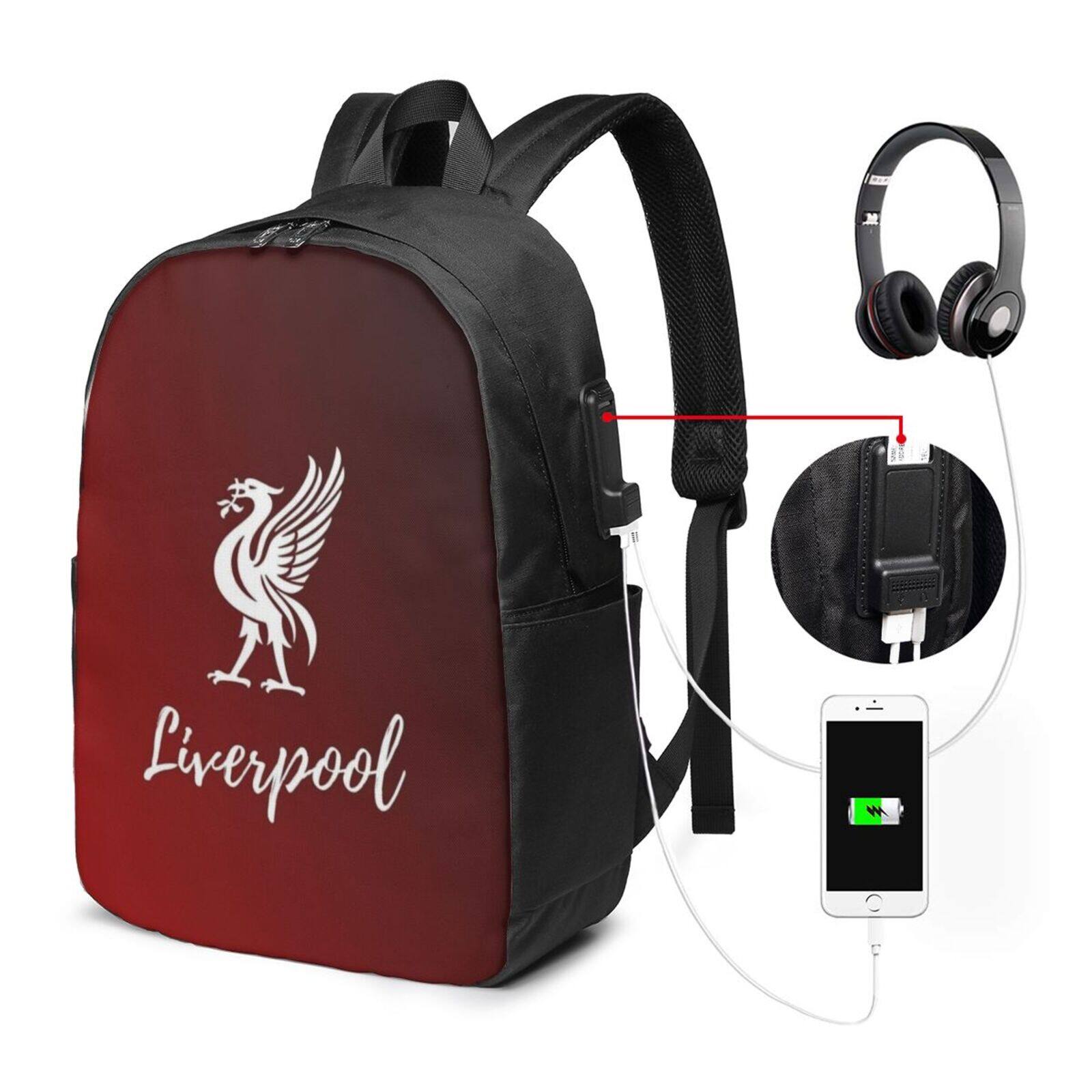 Liverpool Backpack Laptop USB Charging Backpack 17 Inch Travel Backpack School Bag Large Capacity Student School Bag
