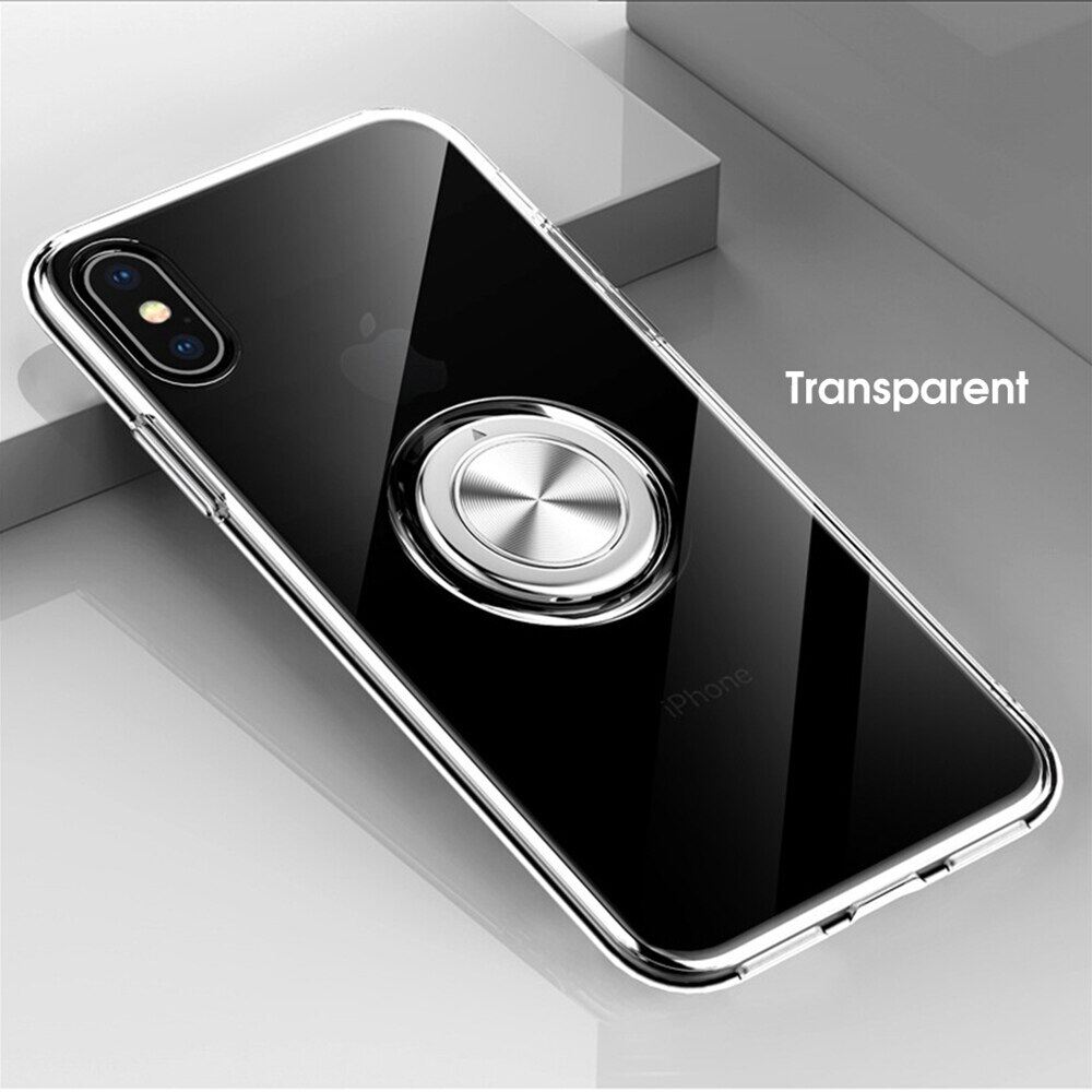 For iPhone 11 12 Pro Xs Max mini XR X 8 7 6 6s Plus Phone Case, Transparent Shockproof Soft Silicone TPU Cover Back Ring Holder Casing