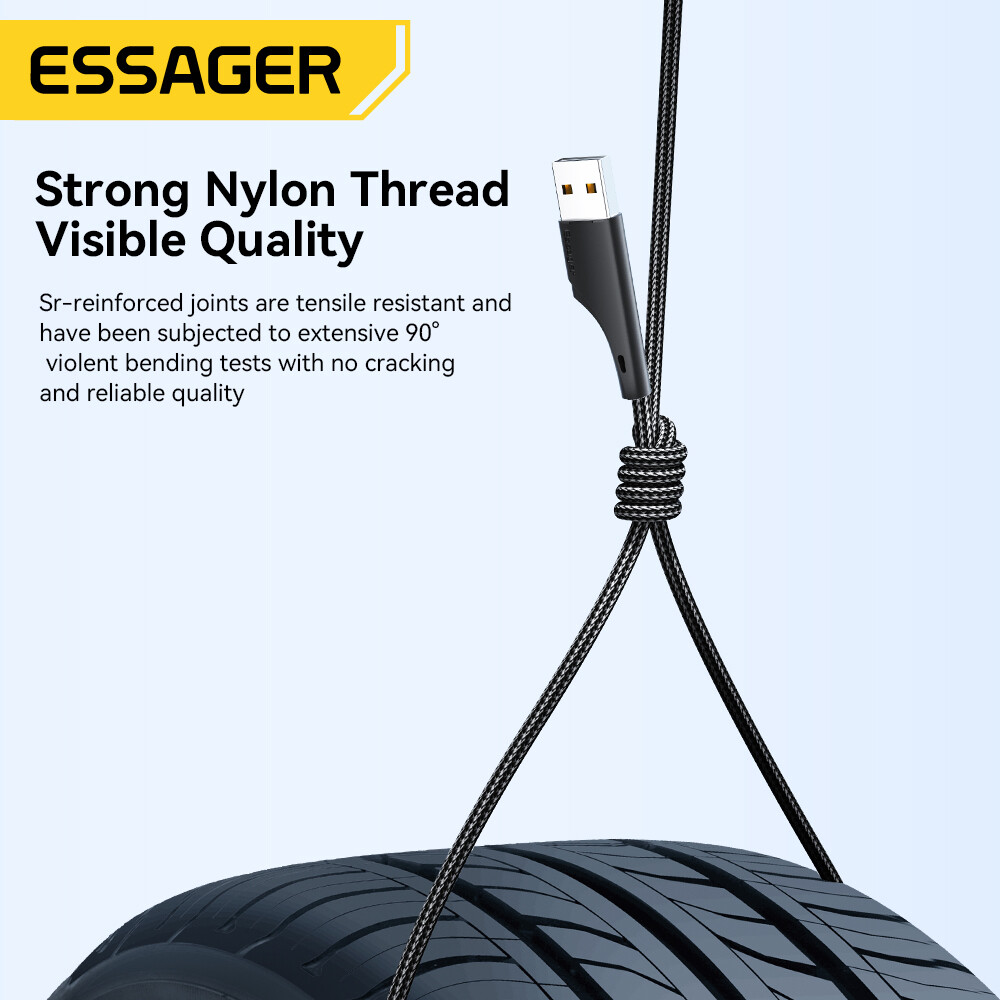 Essager 3A 3 In 1 Braided Nylon Cable Fast Charging Cable Micro USB Type C Lightning Cable Multi port USB Charging Cables