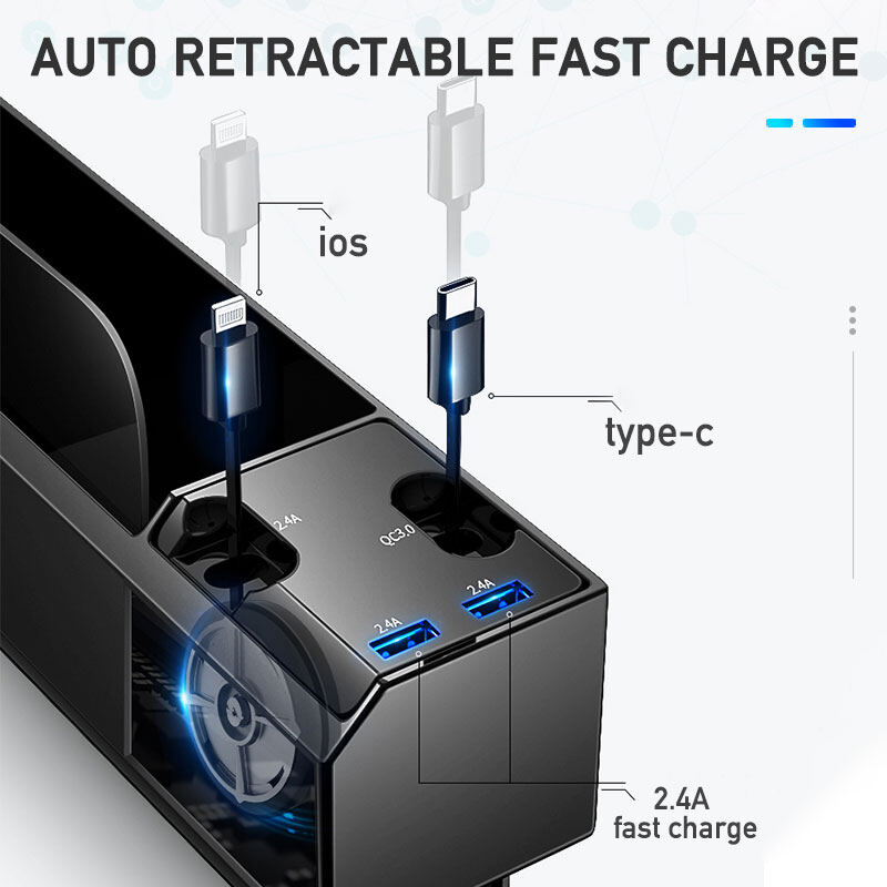Car Seat Gap Storage Box with USB Port Phone Charge Wire