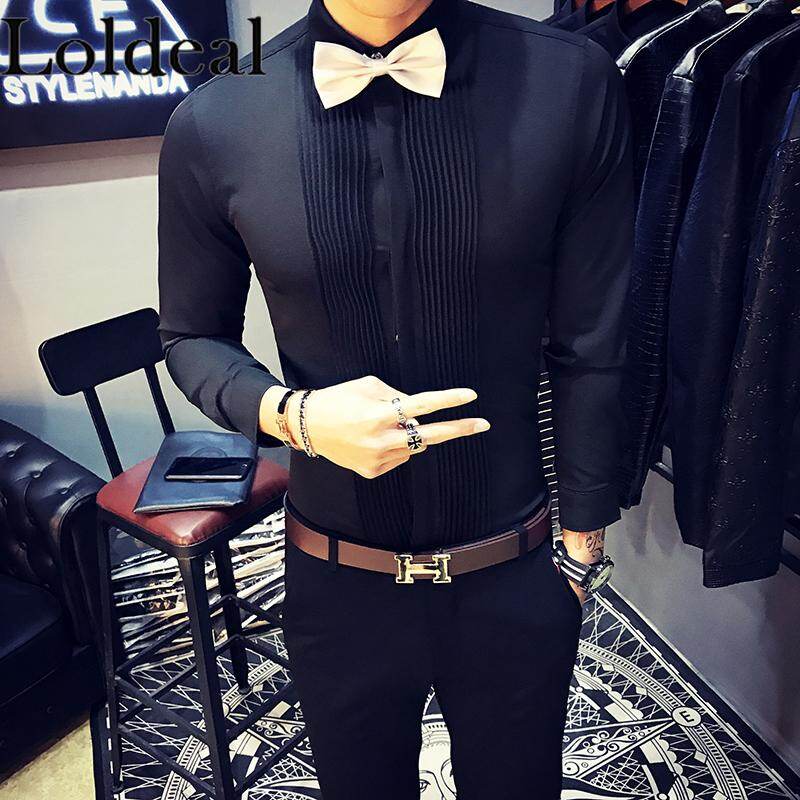 Loldeal  Spring New Men Tuxedo Shirts Long Sleeve Slim Fit Business Casual Shirt Men Fashion Solid Party Shirts Men Camisa Masculina