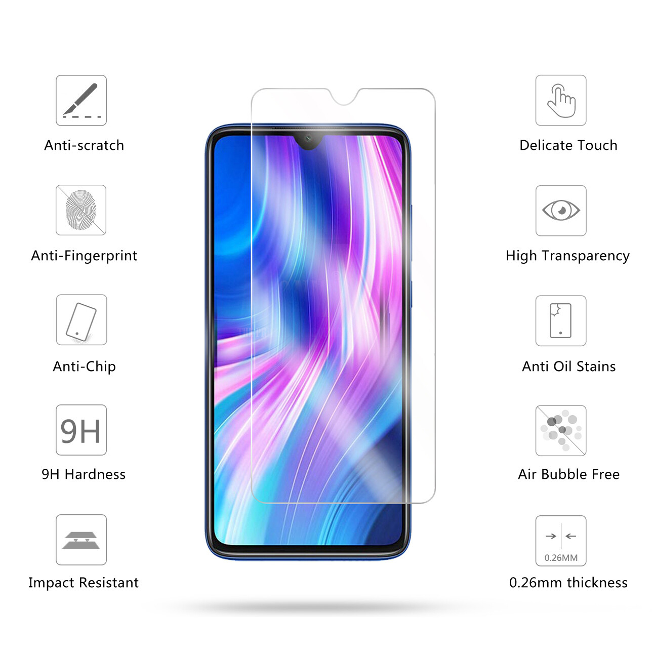 [Songful] 2 chiếc cho Xiaomi Redmi Note7/Note7 Pro Note 8/Note8 Pro cao cấp 2.5D 9H kính cường lực miếng dán bảo vệ màn hình đầy đủ