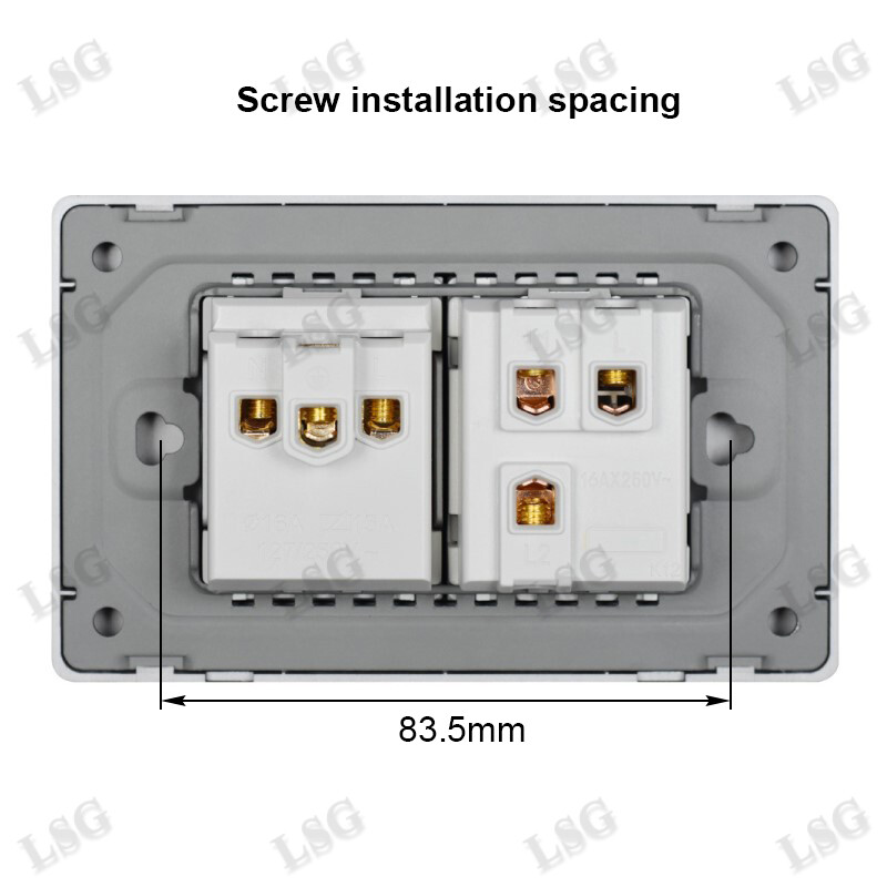 【LSG】Type 118mm wall switch outlet socket 3 pin US standard socket with 1 gang 2 way light switch Panel PC flame retardant 250V 15A Household Safety Universal outlet