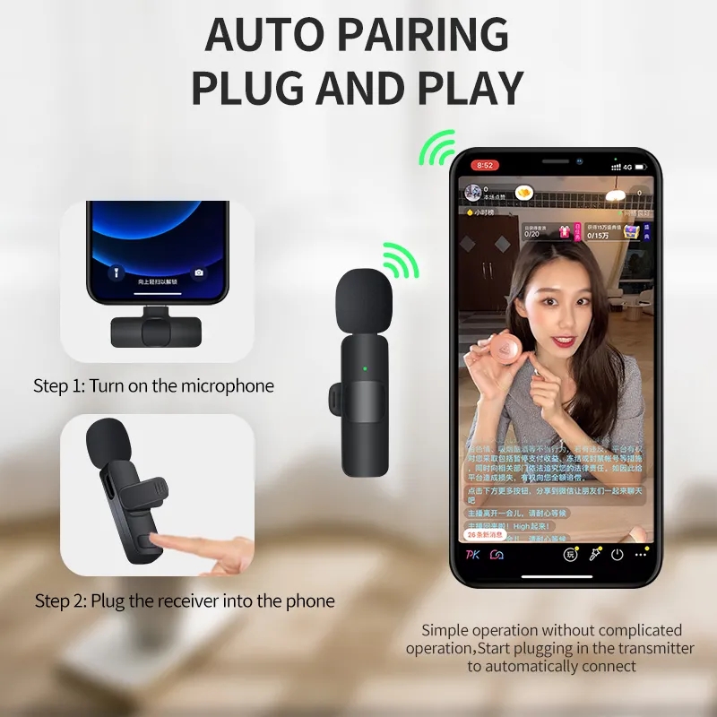 Không Dây Micro dây chuyền Hủy Bỏ Tiếng Ồn Âm Thanh ghi video Phát Sóng Trực Tiếp Mini mic cho iPhone iPad Air Pro Android Loại C Điện Thoại Di Động Cho Huawei Xiaomi Realme