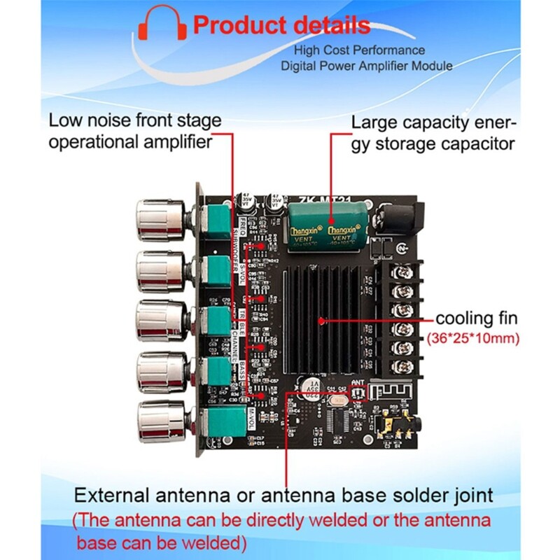 ZK-MT21 Mô Đun Khuếch Đại Âm Thanh Hiệu Suất Cao, Kỹ Thuật Số BT5.0 Loa Siêu Trầm Công Suất Khuếch Đại Hội Đồng Quản Trị, 2.1 Kênh 2X50W + AUX 100W