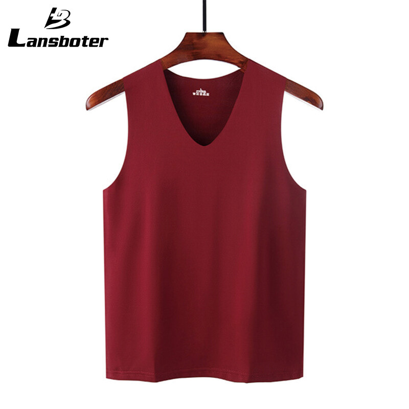 Lansboter Men's Sleeveless Tanks V-Neck Thin Ice Silk Sleeveless Slim T-Shirt Workout Gym Ice Silk Vest Fitness Vest
