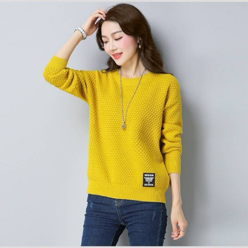 Crew Neck Sweater Women's Pullover Short Sweater Loose Spring and Autumn Women's Fashion Versatile Korean Version Lazy Style Sweater Women