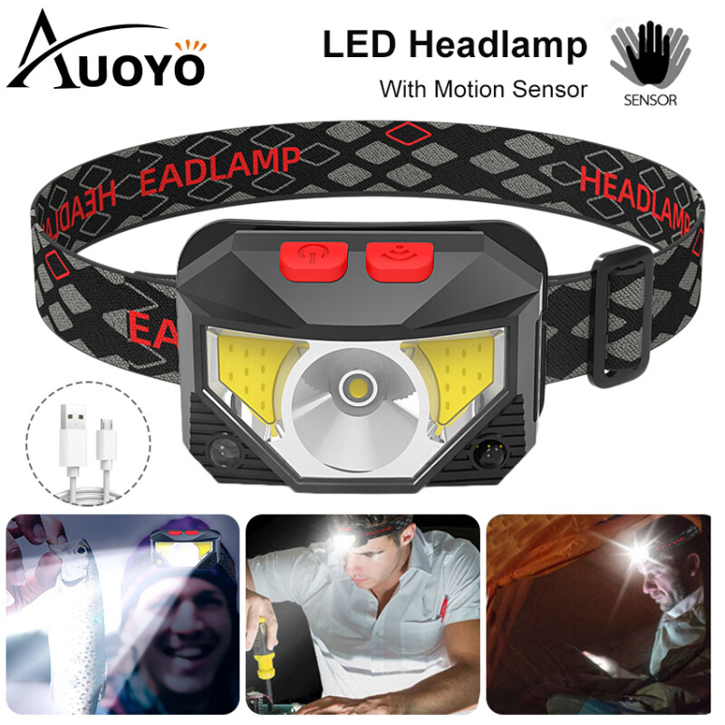 Auoyo Đèn bin đội đầu Đèn pin sạc đeo đầu Đèn đeo trán siêu sáng đèn pin đội đầu chống nước Headlamps Headlight cảm biến chuyển động ngoài trời Lights Head Lamp Work Light USB Flashlights Emergency Light COB Lighting 8 Modes