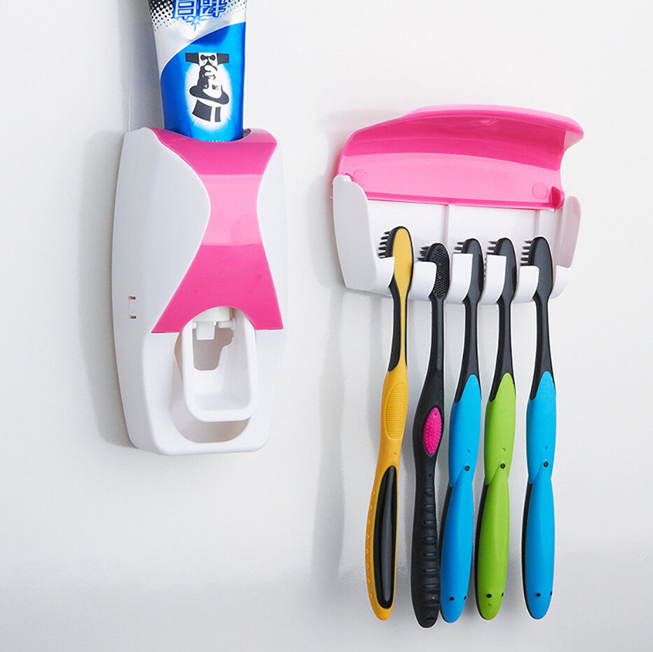 Bathroom Accessories Set Toothpaste Squeezer Automatic Release Toothbrush Holder Wall Mounted Bathroom Tool Rack Set