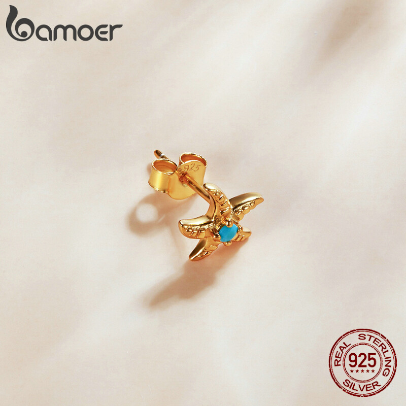 BAMOER Bông Tai Dạng Hạt Hình Sao Biển Vàng Tây Ban Nha 1 Chiếc Bằng Bạc Sterling 925 Cho Nữ Trang Sức Thời Trang SCE1152