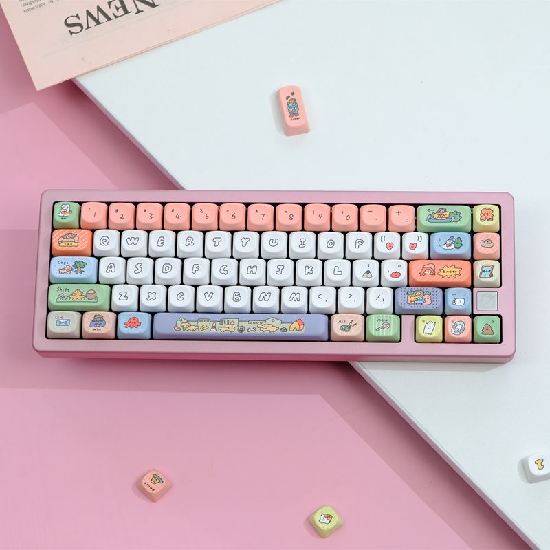 Mechanical Keyboard Keycaps Cartoon Smiling face Keycap 129 Keys MOA Profile PBT Sublimation For Cherry MX Switch Customized Game Keyboard RK61/Anne Pro 2/GK61