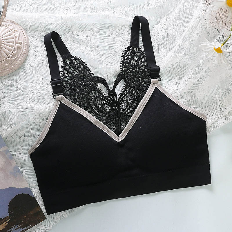 Lace Butterfly Print Women Tanks Soft Camisoles No Rims for Girls Ladies Tops with Pads