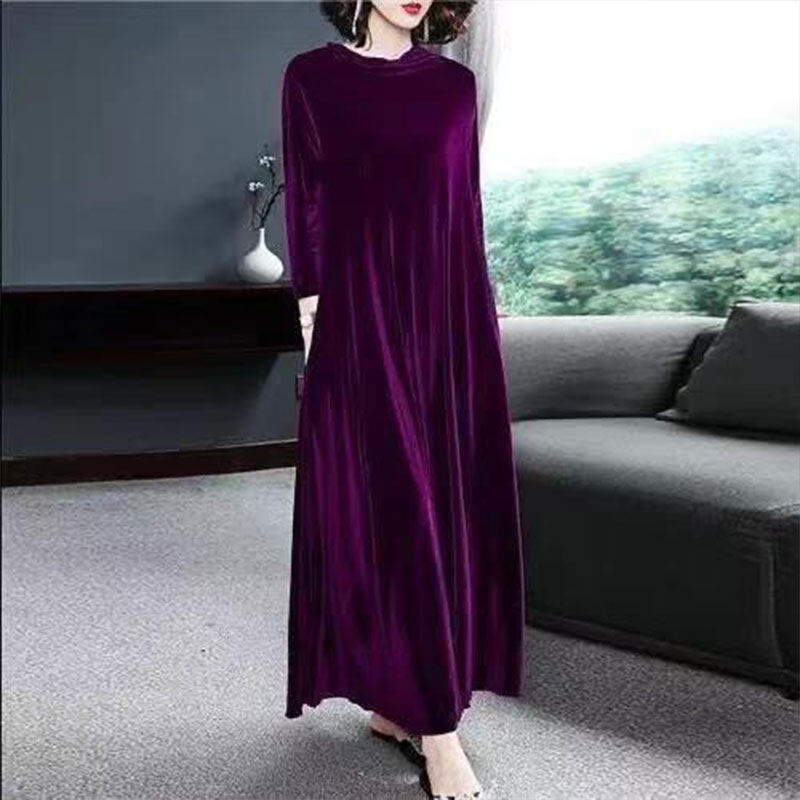 NICK dress for women Women's Dresses Long Sleeve Velvet Dress French Vintage Round Solid Color Dress