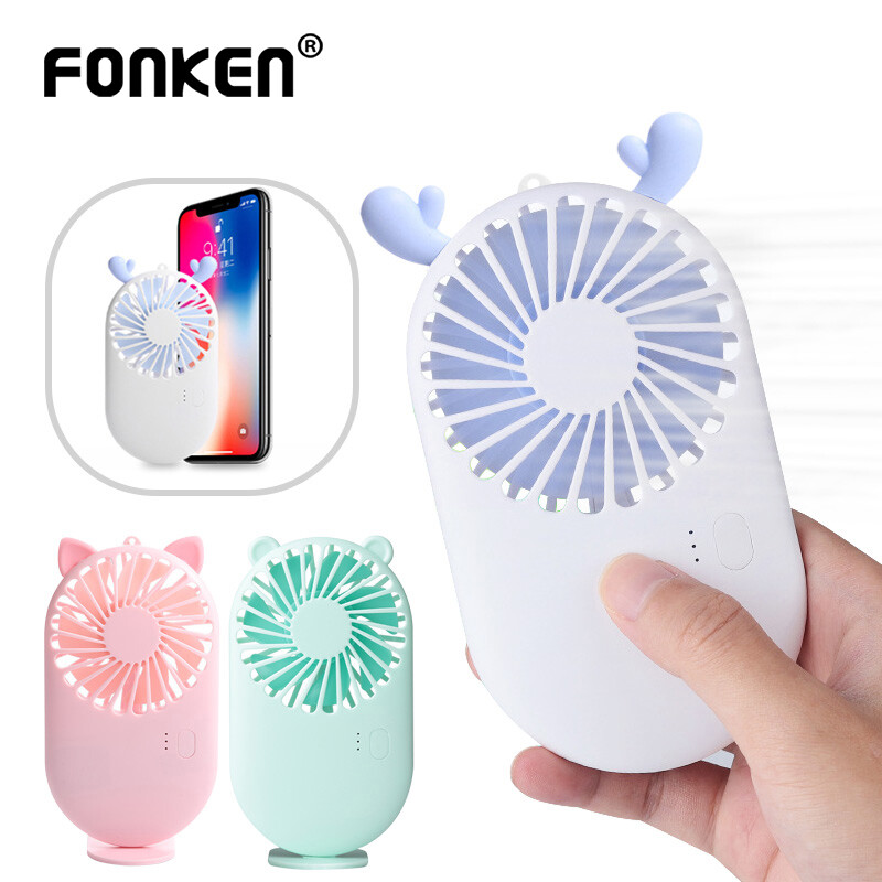 FONKEN Mini USB Fan Cute Portable Handheld Fan Home Office Desk Speed Adjustable Air Cooler Outdoor Travel Rechargeable Fan