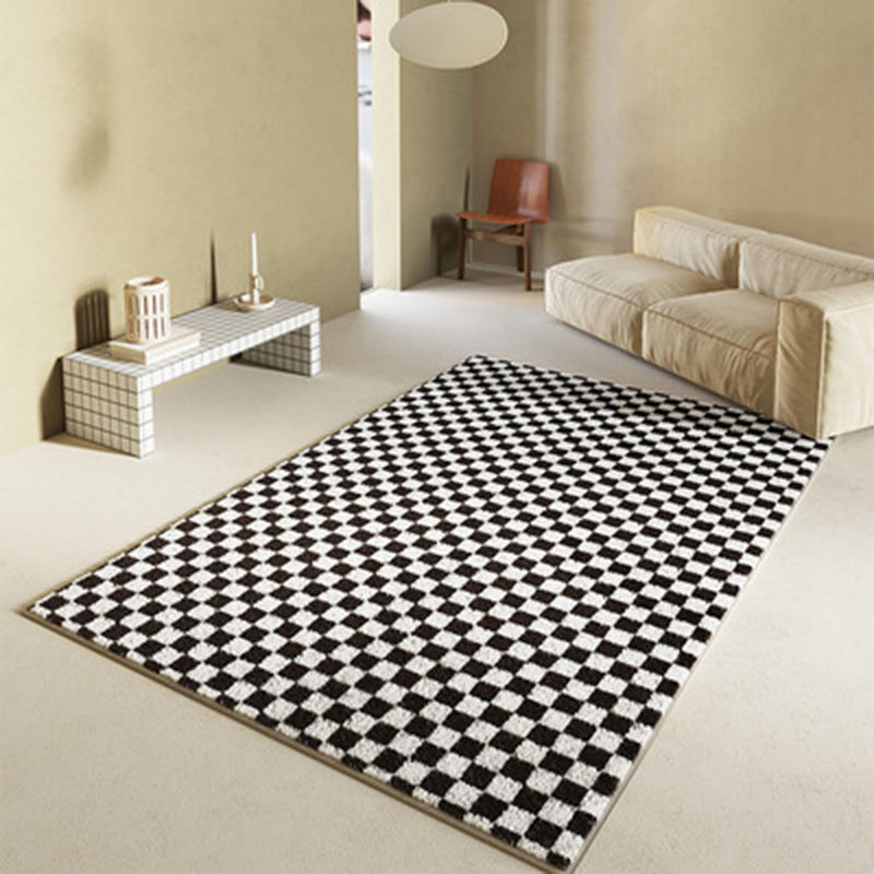 Modern and simple checkerboard carpet living room coffee table blankets do not fall off mats black and white lattice floor mats bedroom bedside blankets