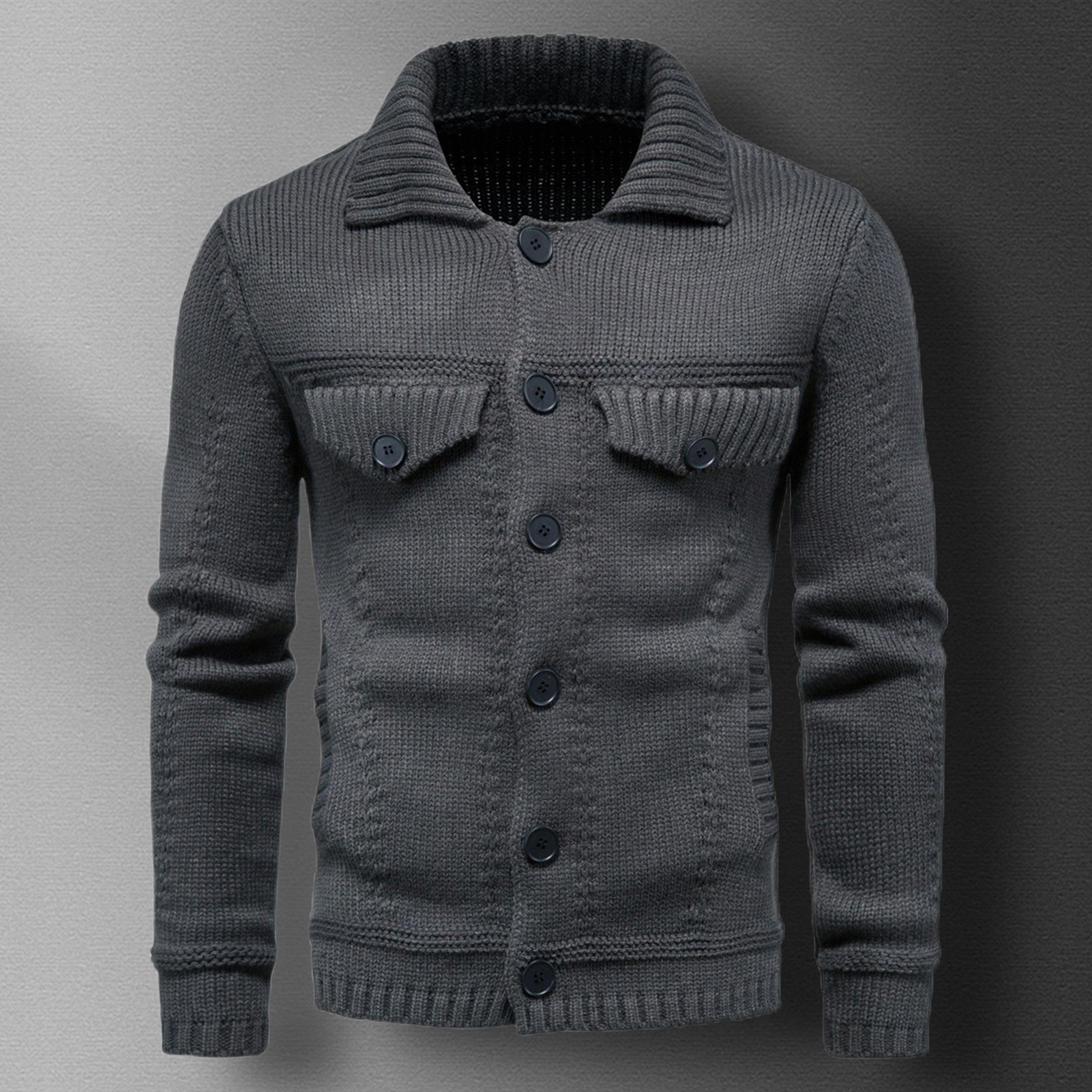 Men Sweater Coat Solid Color Single-breasted Buttons Cardigan Elastic Knitting Turn-down Collar Thick Anti-shrink Spring Coat for Daily Wear Men Jacket Buttons