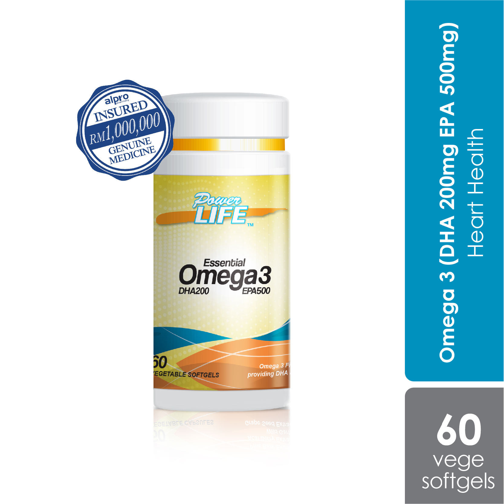 Powerlife Essential Omega 3 (DHA 200mg EPA 500mg) 60s Best Omega3 Supplement for Heart Health