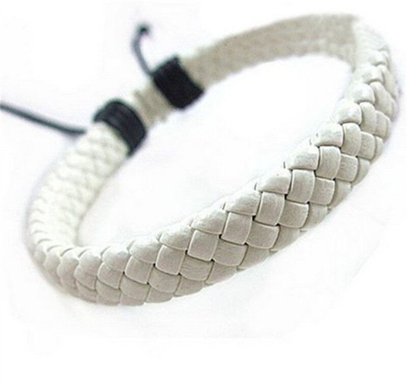 Unisex Leather Bracelet Bangle Cuff Rope Black Wrap Adjustable