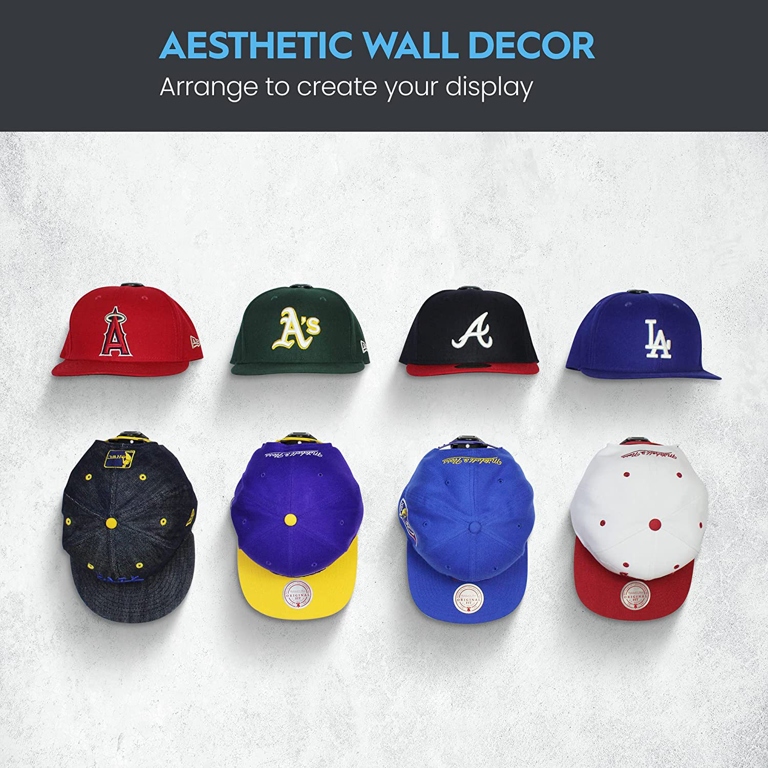 Adhesive Hat Hooks For Wall - Hat Rack For Baseball Caps, Minimalist Hat Display, Strong Hold Hat Hangers For Wall