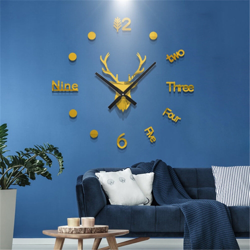 【Taroball】miếng Dán Tường Đồng Hồ Treo Tường Gương Đầu Hươu Sáng Tạo Tự Dính 3D Đề Can Nghệ Thuật Đồng Hồ Thạch Anh Đồng Hồ Treo Tường Lớn Tự Làm Tại Nhà Đồ Trang Trí Nhà Cửa Phòng Khách