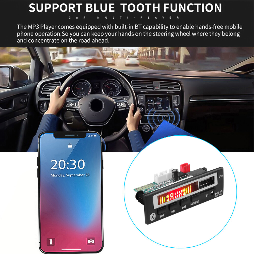 Wireless Bluetooth 5.0 MP3 Player Decoder Board DC 12V MP3 WAV WMA FLAC APE Colorful LCD Screen Display Car Audio USB TF FM Radio Module With Remote Control