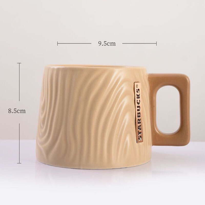 Starbuck Cốc Ly Gốm 410Ml Vân Gỗ Relief Cốc Cà Phê Cốc Sữa Uống Kính Văn Phòng Tách Trà Sáng Tạo Hộp Quà Tặng