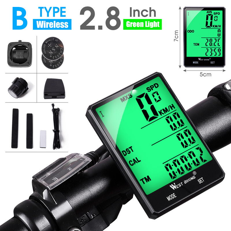 WEST BIKING Large Screen Bicycle Computer Wireless Wired Bike Computer Rainproof Speedometer Odometer Stopwatch for Cycling