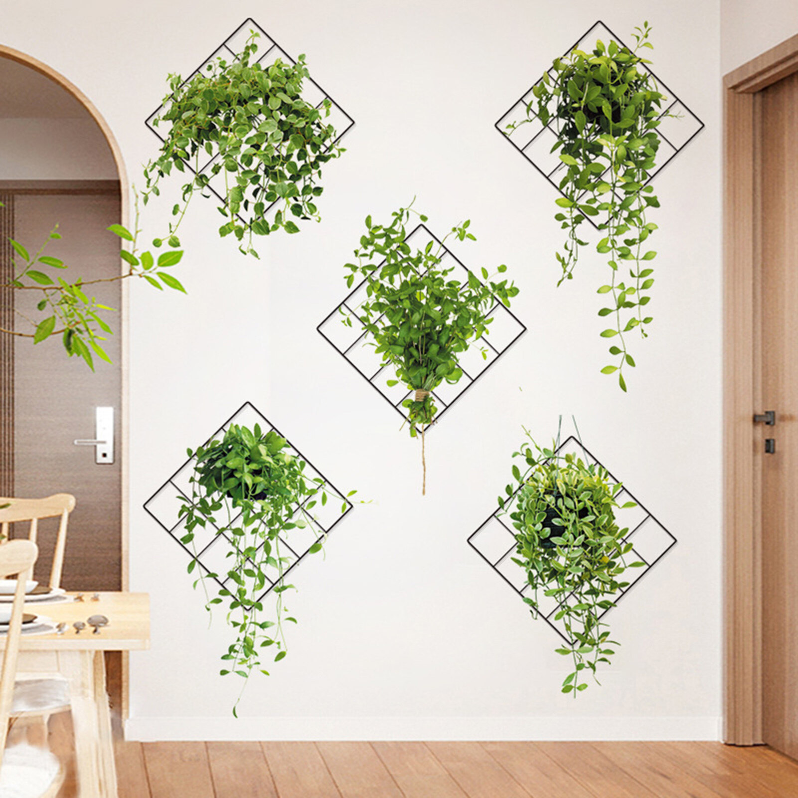 2Pcs/Set Wall Sticker Nordic Style Self-adhesive Detachable Removable Waterproof Decorative PVC Green Plant Hanging Basket Mural Decal Bedroom Ornament