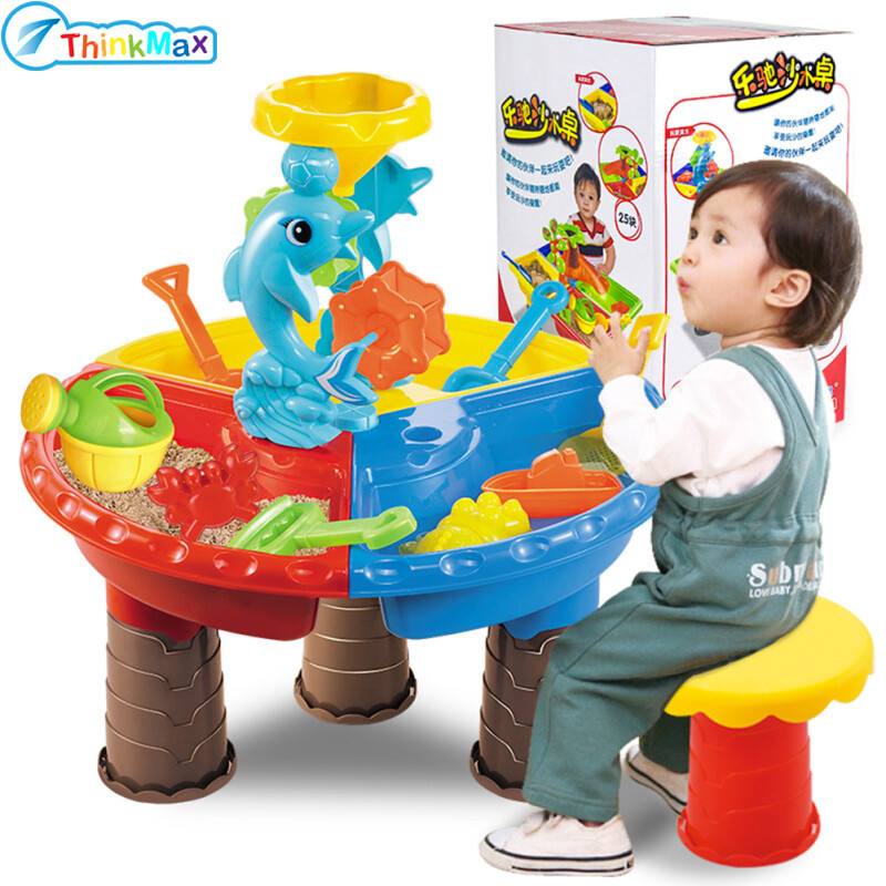 Thinkmax 1 Set Children Beach Table Sand Play Toys Set Baby Water Sand Dredging Tools Color Random