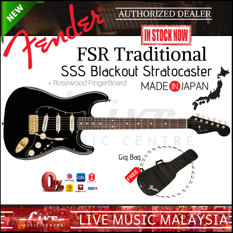 Fender Japan FSR Traditional SSS Blackout Stratocaster Electric Guitar, Rosewood Fretboard with FREE Gig Bag Malaysia