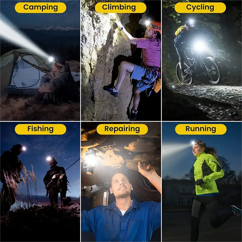 XPE Spotlight COB Floodlight Rechargeable Head Flashlight w/ Magnet IPX4 Waterproof USB Fast Charging 90° Adjustable for Outdoor Fishing  Camping