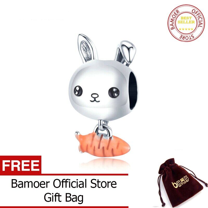 BAMOER Genuine 925 Sterling Silver Enamel Carrot for Rabbit Metal Charm for Original Silver Bracelet Cute Charms Gift BSC272