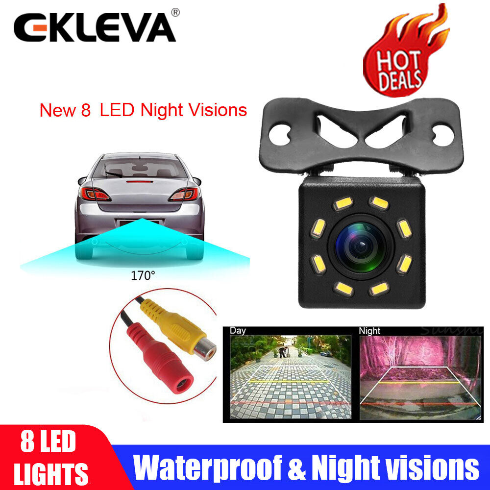 Ekleva car rear view camera universal 12/8/4 led / ahd night vision backup parking reverse camera waterproof 170 wide angle hd color image