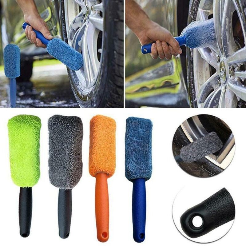 Bàn Chải Vành Lốp Bánh Xe Vi Sợi Tiện Dụng Rửa Xe Bánh Xe Rửa Sạch Cho Xe Hơi Có Tay Cầm Bằng Nhựa Dụng Cụ Vệ Sinh Rửa Ô Tô