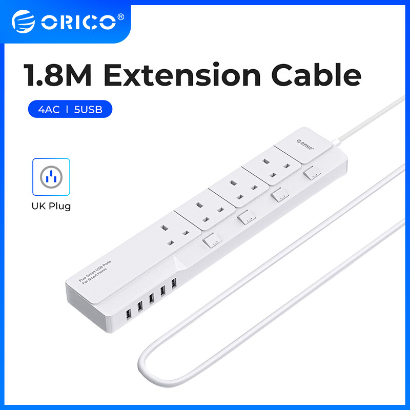 ORICO Power Strip with Sub-control Switch 4AC Outlets 5 USB Ports Smart Socket 1.5M Extension Cable Electrical Socket For Home Office Power Strips(OSJ)