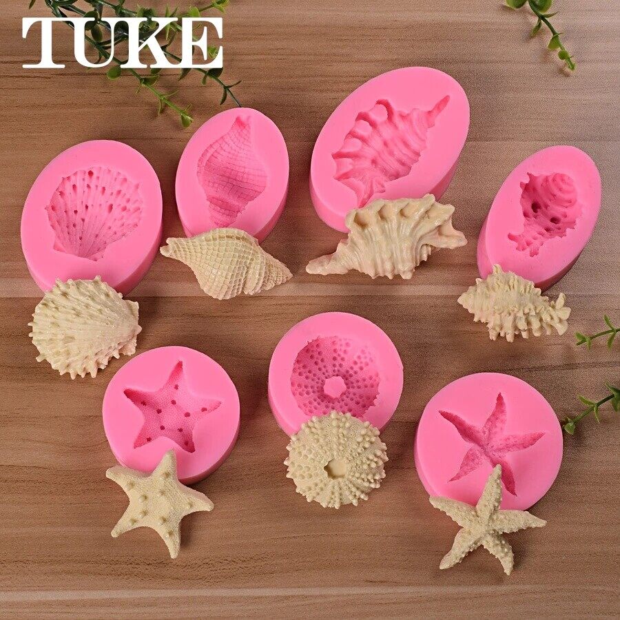 TUKE Sea Conch Starfish Shell Tail Shape Fondant Cake Candy Silicone Molds DIY Cake Decorating Tools Soap Resin Clay Chocolate Moulds
