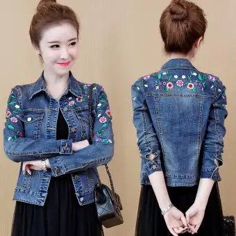 plus size embroidered jean jacket