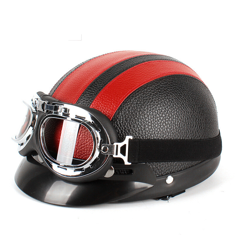 Motorcycle Harley PU helmet with goggles summer shade breathable men and women riding half helmet