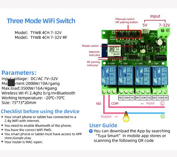 diymore Mô-đun Công Tắc Rơ Le WiFi Thông Minh 4 Kênh EWelink/Tuya APP Công Tắc Điều Khiển Từ Xa Không Dây 433Mhz Cho Nhà Thông Minh Google 5V-32v