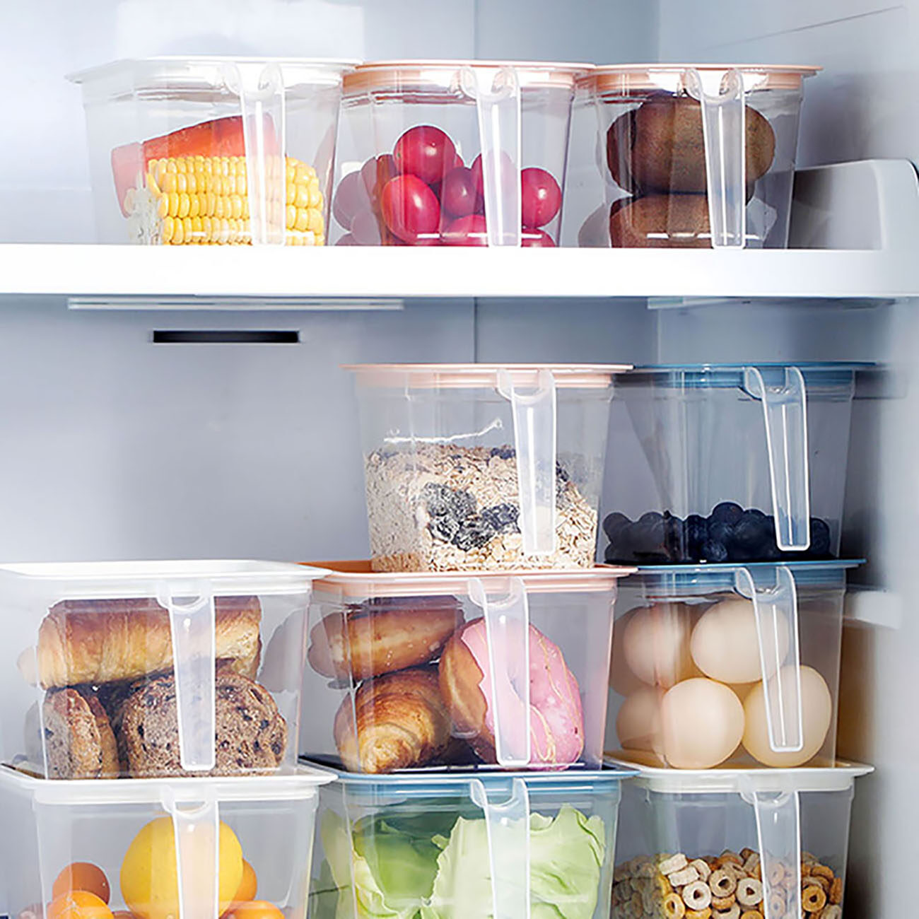 CNMF 5 Cái Stackable Kín Có Thể Với Xử Lý Nhựa Container Với Nắp Hạt Lưu Trữ Box Kithchen Organizer