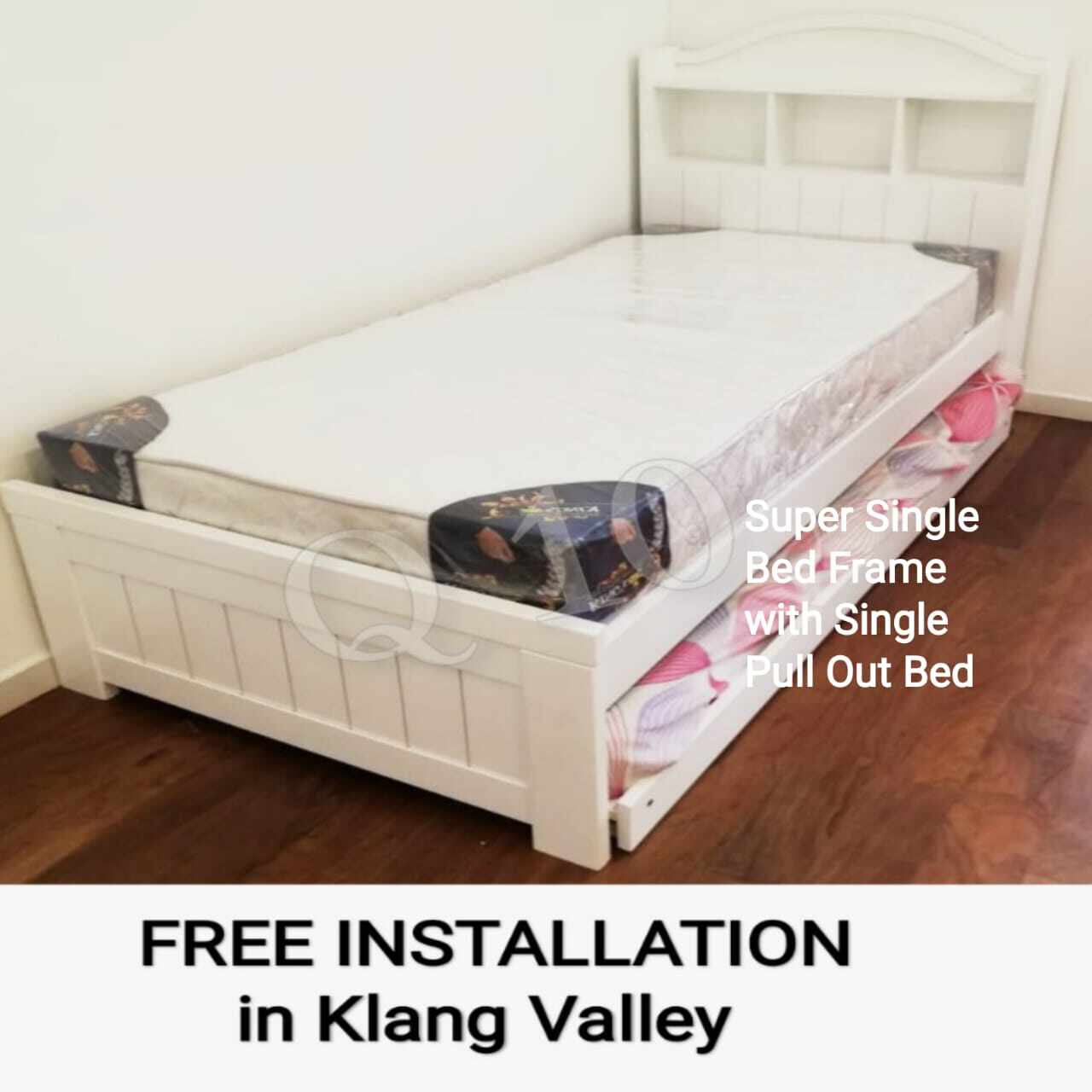 Q 10 Solid Wood Super Single Bed Frame With Pull Out Bed / Solid Wood Super Single Bed Frame