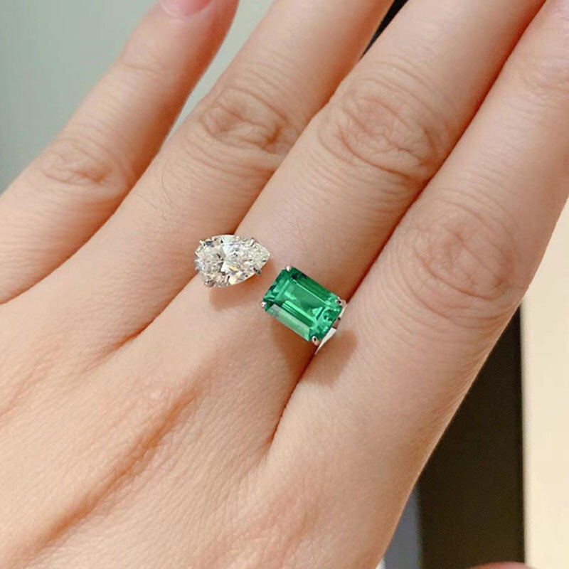 Ngọc Lục Bảo mô phỏng Tourmaline công chúa vuông khí Nhẫn mở nhẫn nữ