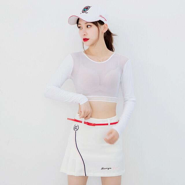 Fashion Golf Women Bottoming Thin Golf Shirts Sunscreen Inside Wear Cropped Tops Long Sleeve Anti-Uv Arm Sleeve Ice Silk Bottoming Golf Shirt
