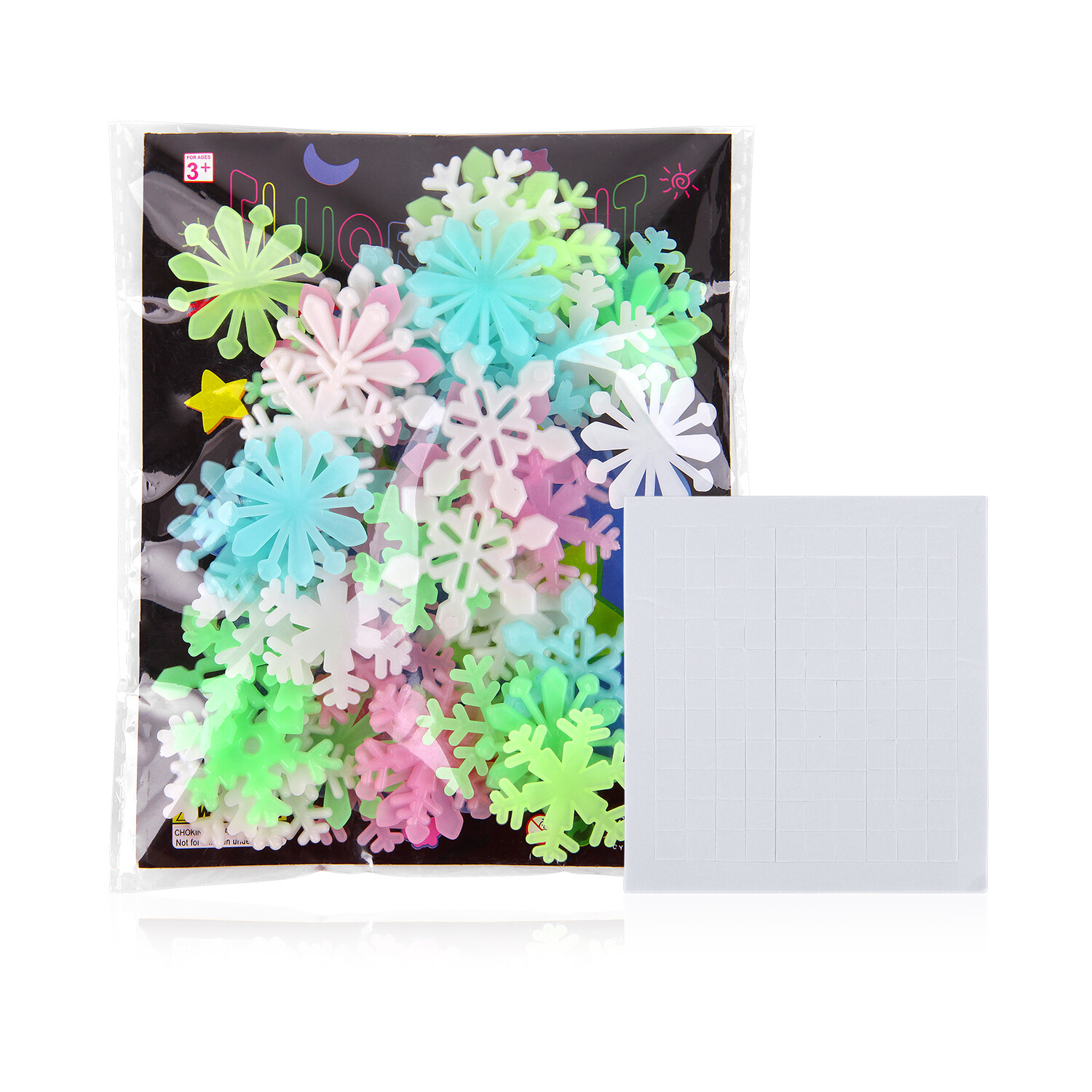 50pcs/bag Christmas 3D Snowflake Luminous Wall Sticker Glow In The Dark Wall Decal